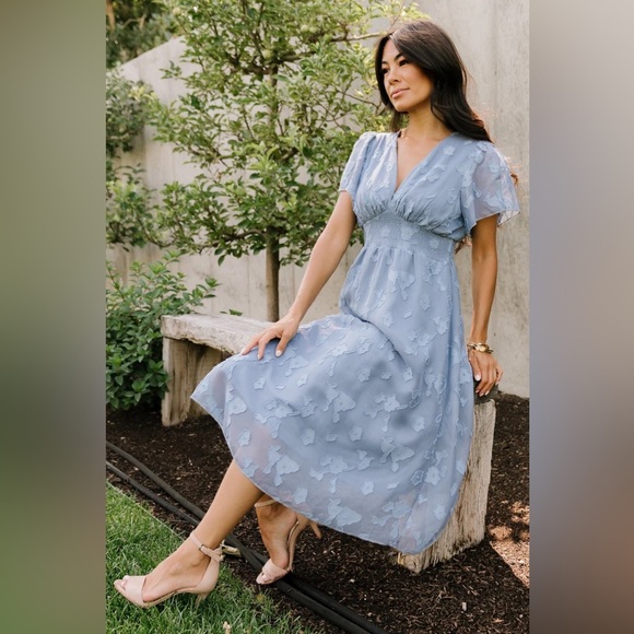 Baltic Born Dresses & Skirts - Baltic Born June Smocked Floral Burnout Chiffon Midi Dress